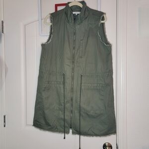 Ro & De Olive Green Utility Zippered Vest with Collared Neckline, Women's Large